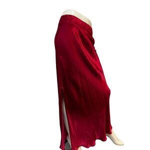 Nation New Maribel Maxi Skirt Bias Cut Satiny Red Viscose Pull On Leg Slit SZ M
